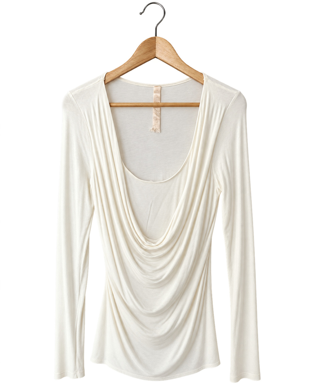 Ivory Draped Cowl Neck Ruched Long Sleeve Bailey 44 Balletcore Top